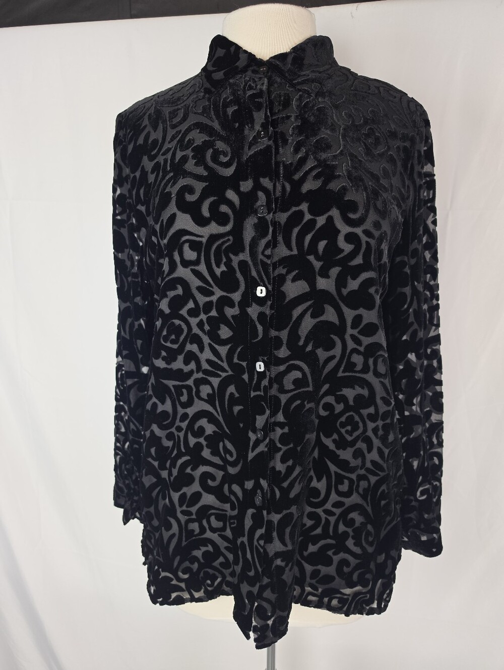 Vintage 90s Carole Little Silk Blend Velvet Burnout Damask Blouse M Whimsigoth